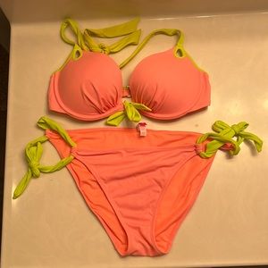 Victorias Secret Bikini Sold as Set - TOP 36C, BOTTOM L - peach and lime green